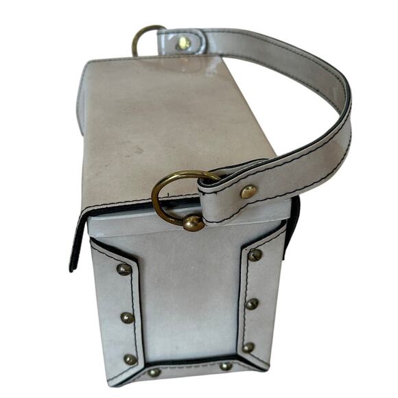 Midcentury Vintage Cosmetic Bag Top Handle Patent Leather Cream Jaclyn USA 8x5x4 - Picture 3 of 8